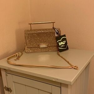 Gold Glitter Evening Crossbody Bag with Chain Strap